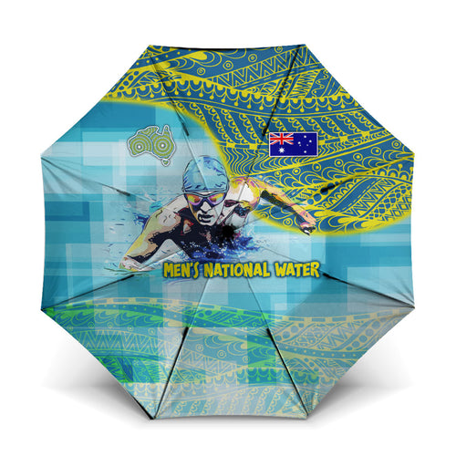 Australia Men National Water Polo Team Umbrella Aboriginal Dot Art Style Patriotic Aquatic Sport
