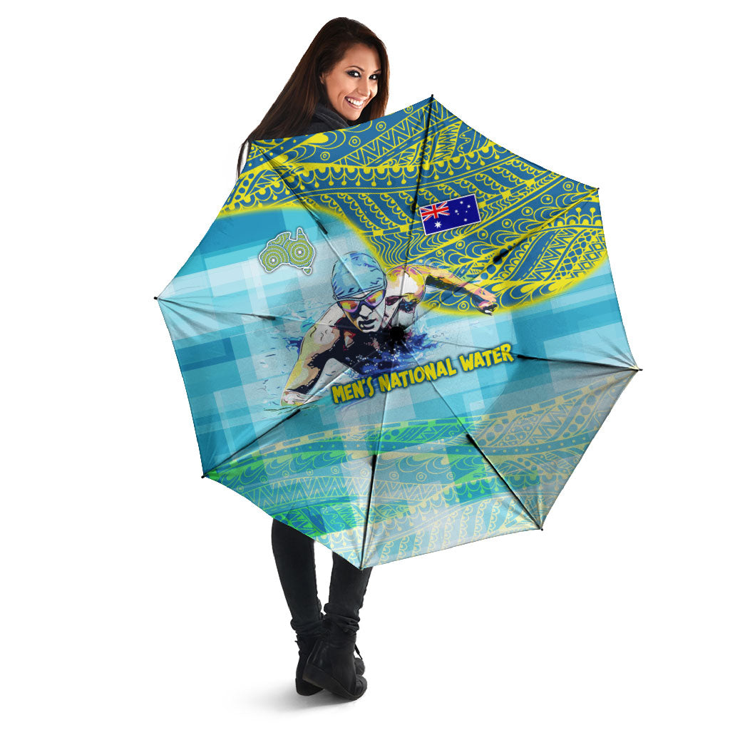 Australia Men National Water Polo Team Umbrella Aboriginal Dot Art Style Patriotic Aquatic Sport