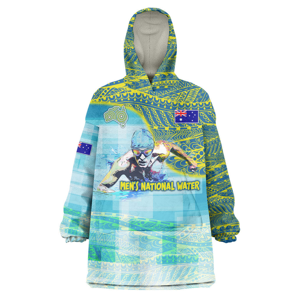 Australia Men National Water Polo Team Wearable Blanket Hoodie Aboriginal Dot Art Style Patriotic Aquatic Sport