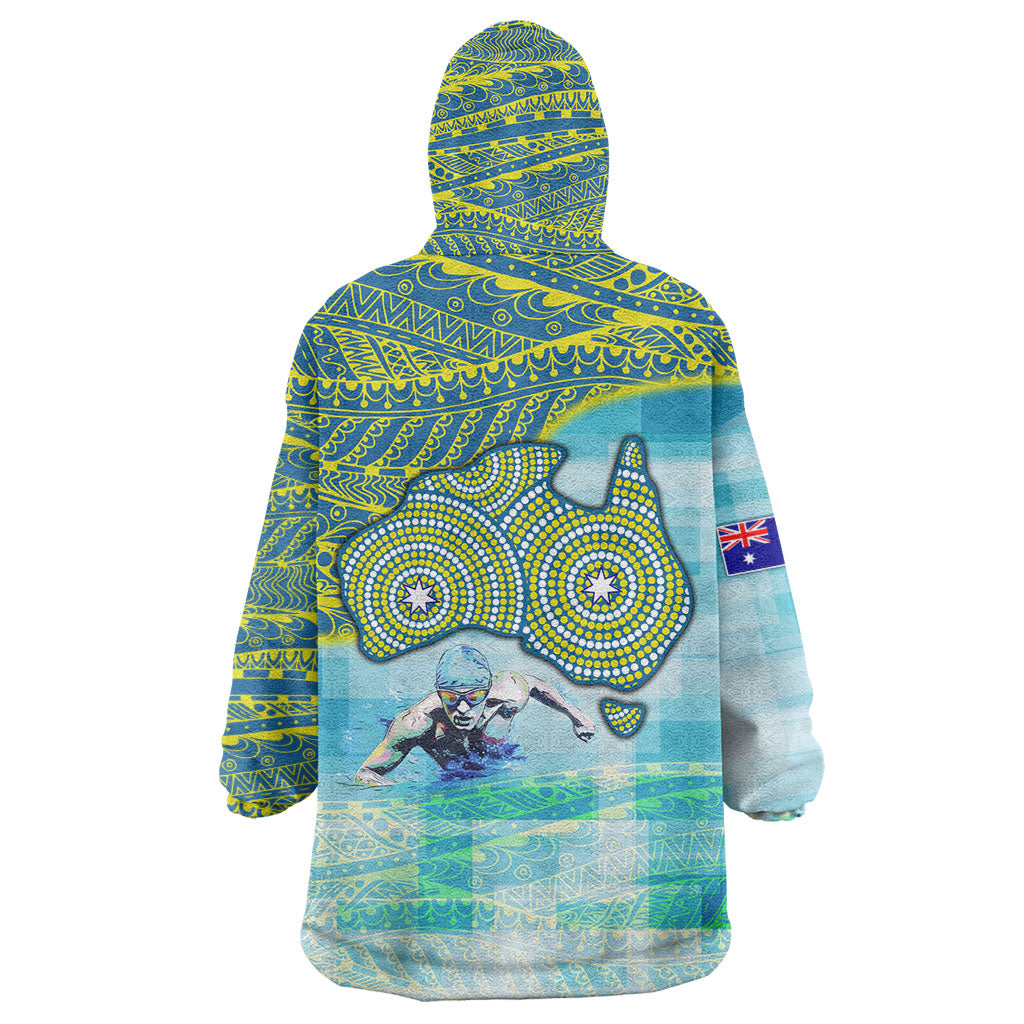 Australia Men National Water Polo Team Wearable Blanket Hoodie Aboriginal Dot Art Style Patriotic Aquatic Sport