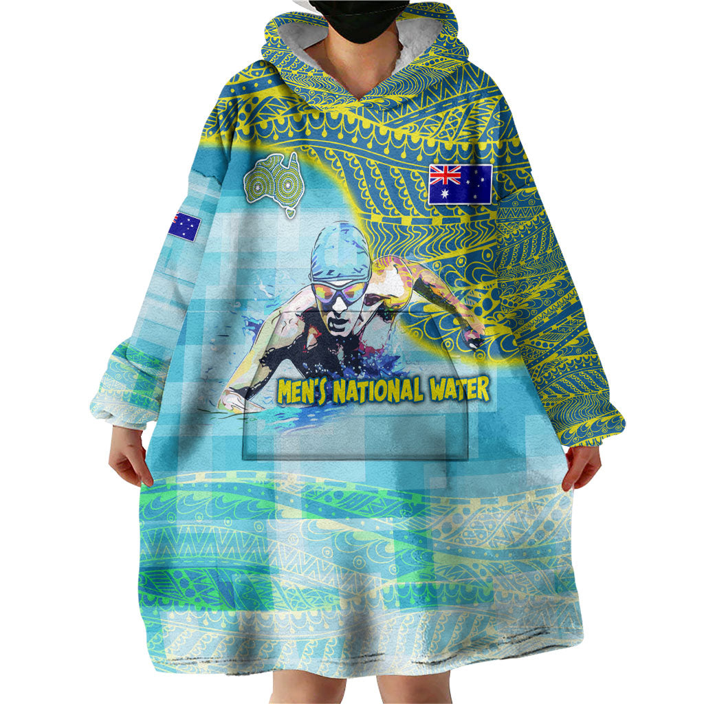 Australia Men National Water Polo Team Wearable Blanket Hoodie Aboriginal Dot Art Style Patriotic Aquatic Sport