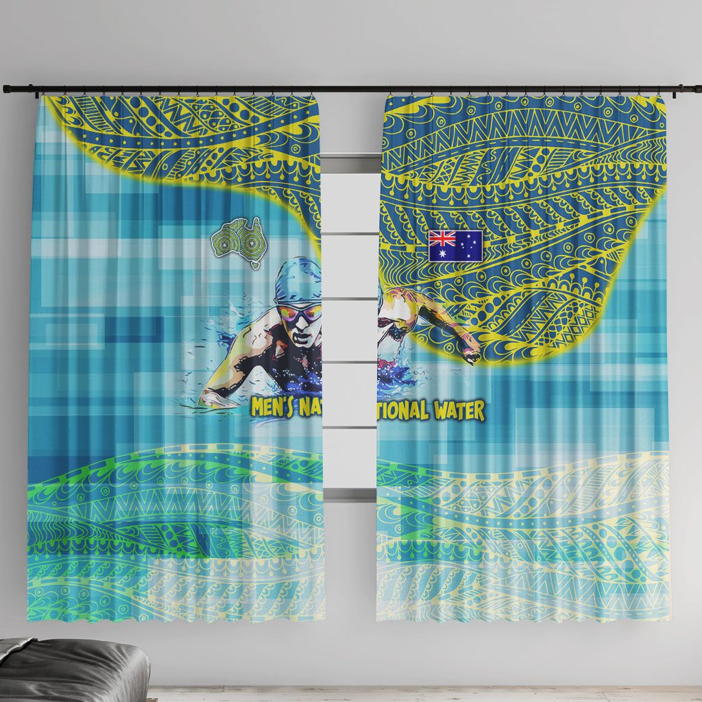 Australia Men National Water Polo Team Window Curtain Aboriginal Dot Art Style Patriotic Aquatic Sport