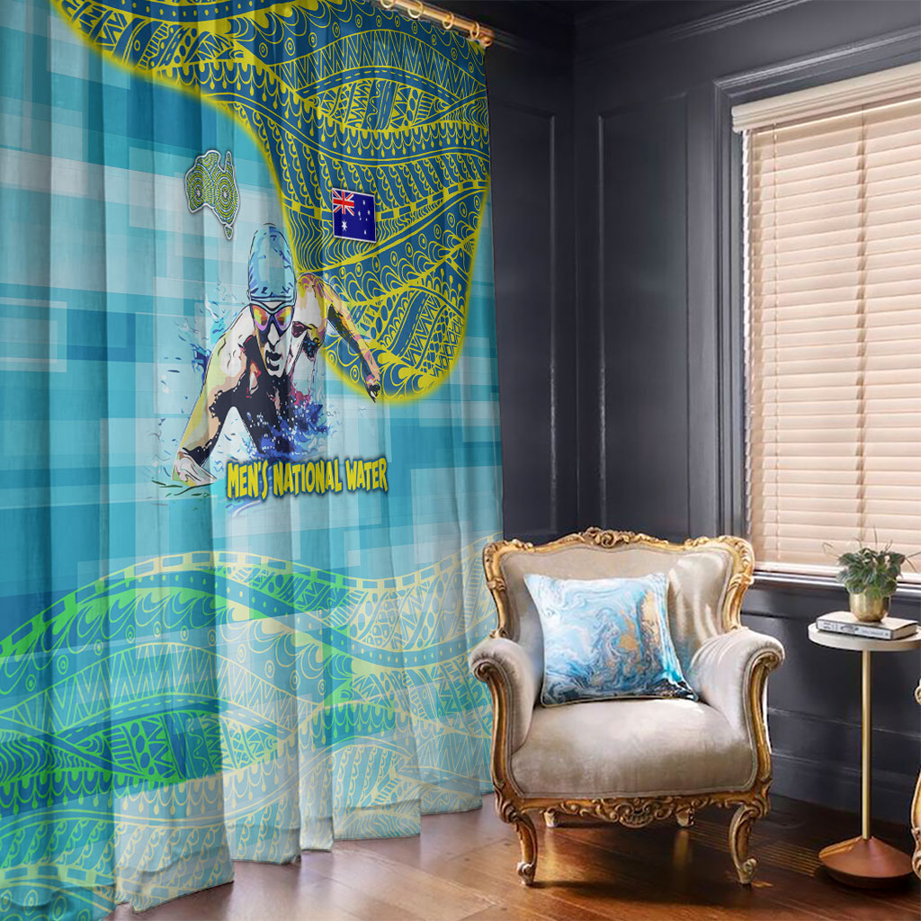 Australia Men National Water Polo Team Window Curtain Aboriginal Dot Art Style Patriotic Aquatic Sport