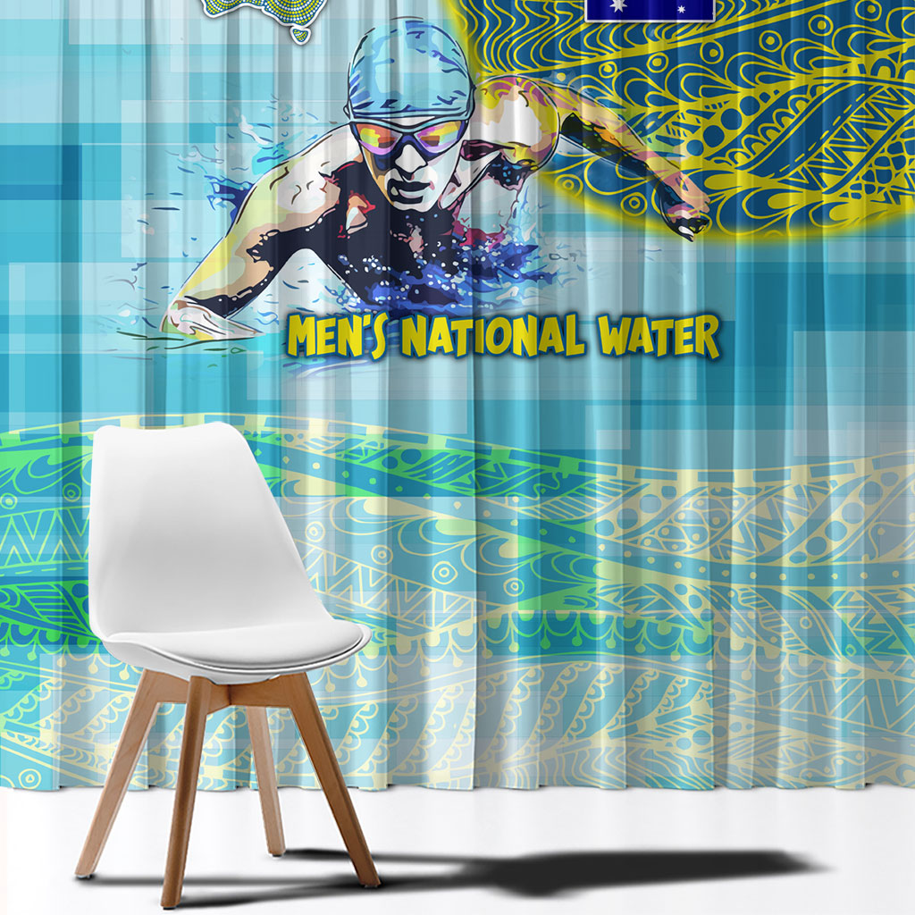 Australia Men National Water Polo Team Window Curtain Aboriginal Dot Art Style Patriotic Aquatic Sport