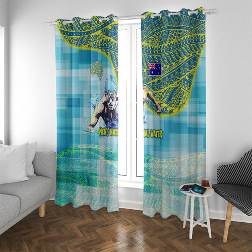 Australia Men National Water Polo Team Window Curtain Aboriginal Dot Art Style Patriotic Aquatic Sport