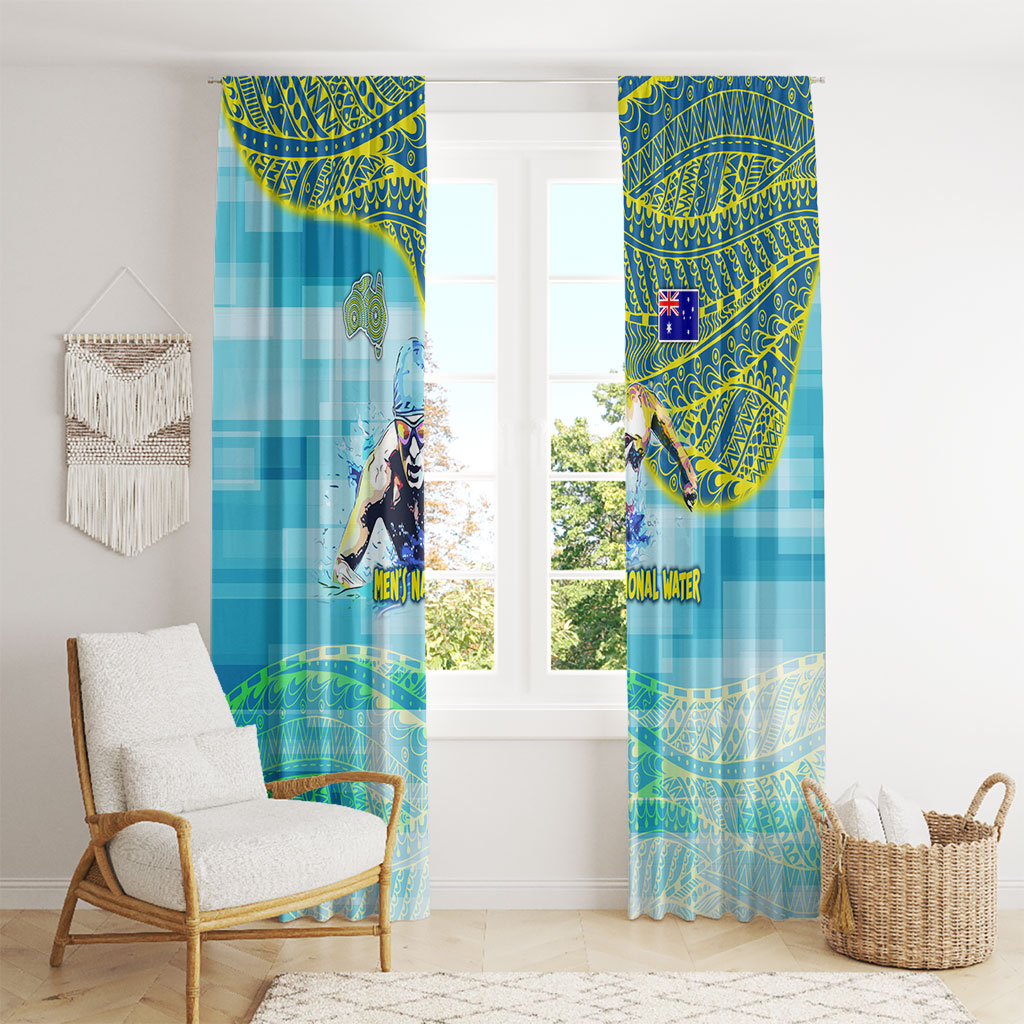 Australia Men National Water Polo Team Window Curtain Aboriginal Dot Art Style Patriotic Aquatic Sport