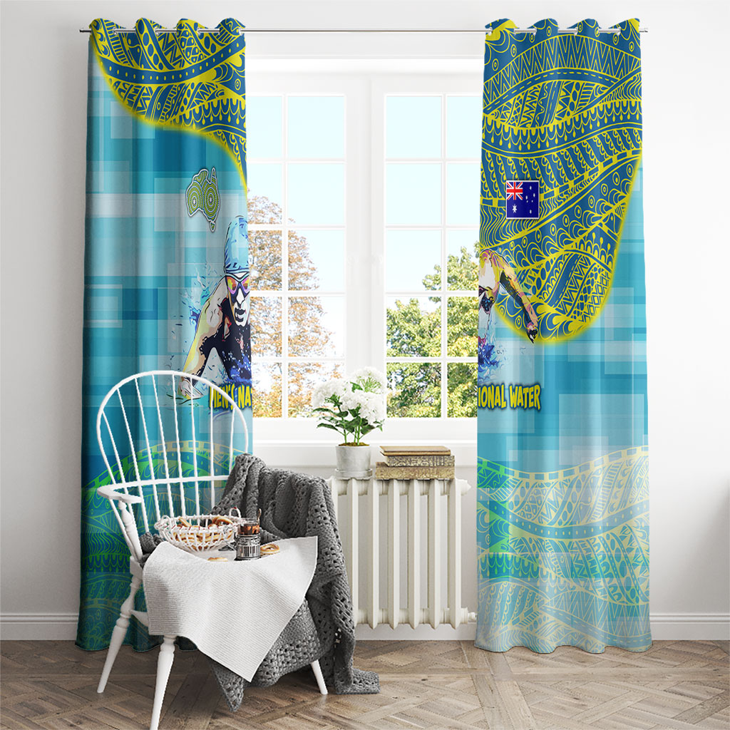Australia Men National Water Polo Team Window Curtain Aboriginal Dot Art Style Patriotic Aquatic Sport