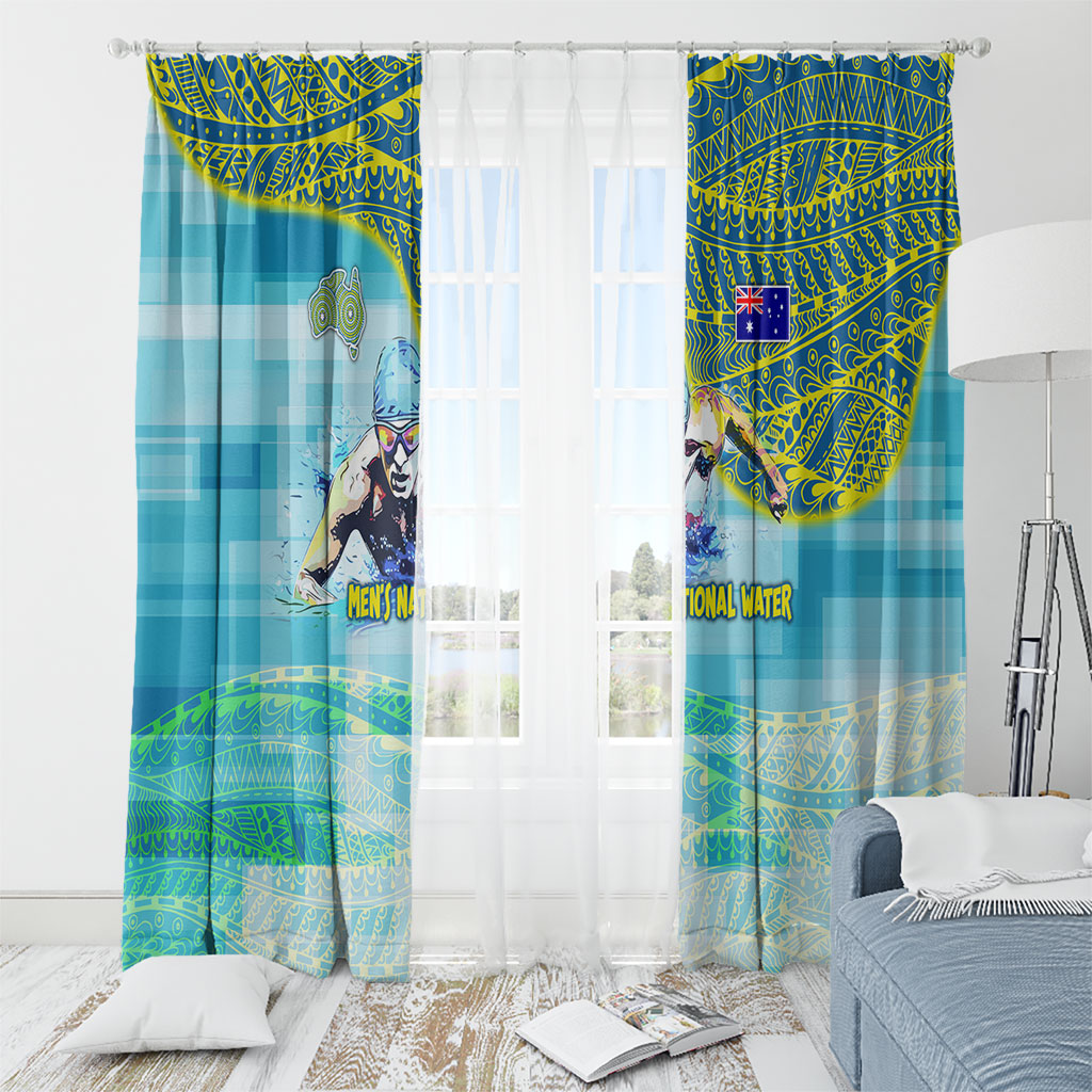 Australia Men National Water Polo Team Window Curtain Aboriginal Dot Art Style Patriotic Aquatic Sport