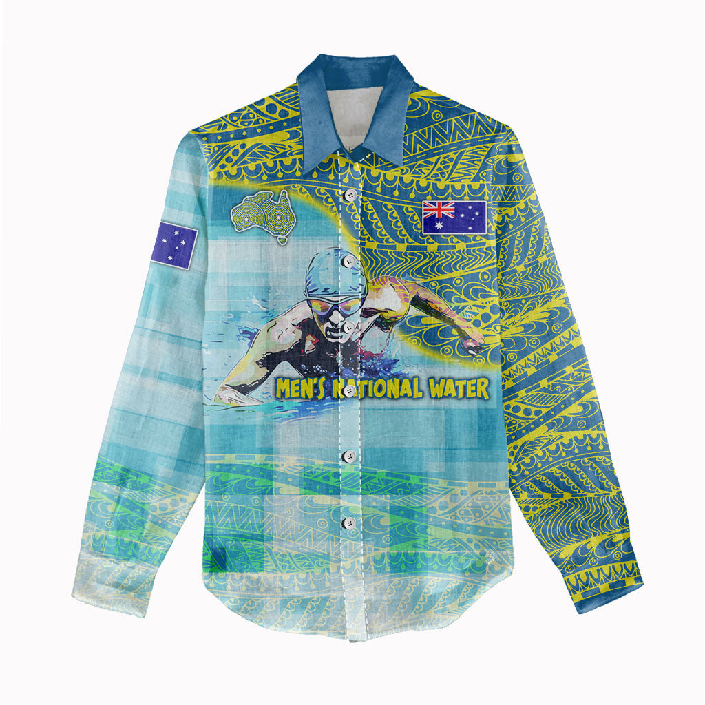 Australia Men National Water Polo Team Women Casual Shirt Aboriginal Dot Art Style Patriotic Aquatic Sport