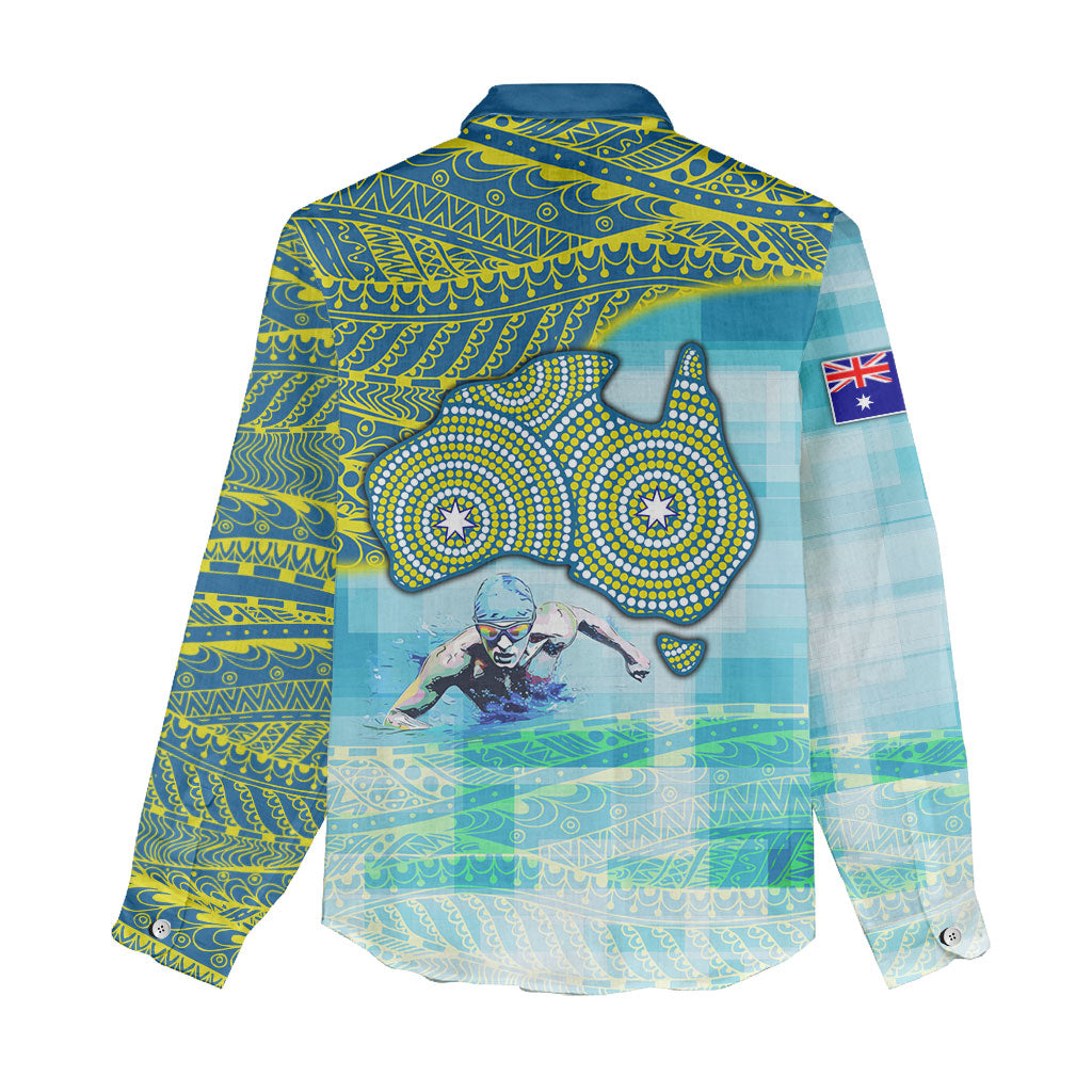 Australia Men National Water Polo Team Women Casual Shirt Aboriginal Dot Art Style Patriotic Aquatic Sport