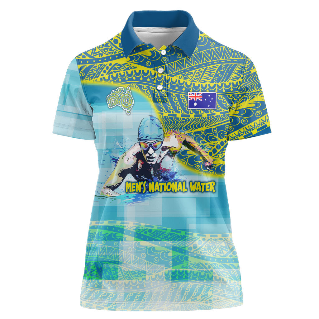 Australia Men National Water Polo Team Women Polo Shirt Aboriginal Dot Art Style Patriotic Aquatic Sport