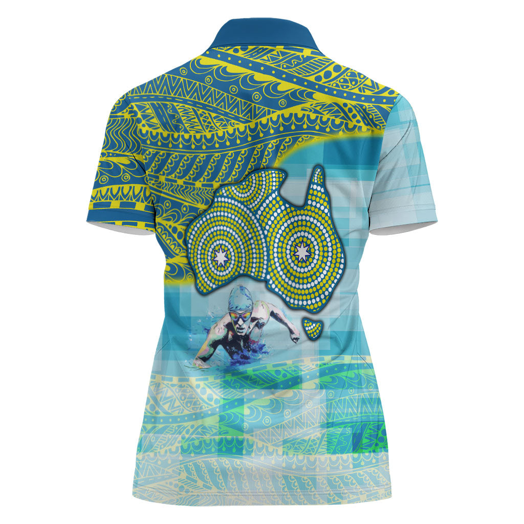 Australia Men National Water Polo Team Women Polo Shirt Aboriginal Dot Art Style Patriotic Aquatic Sport