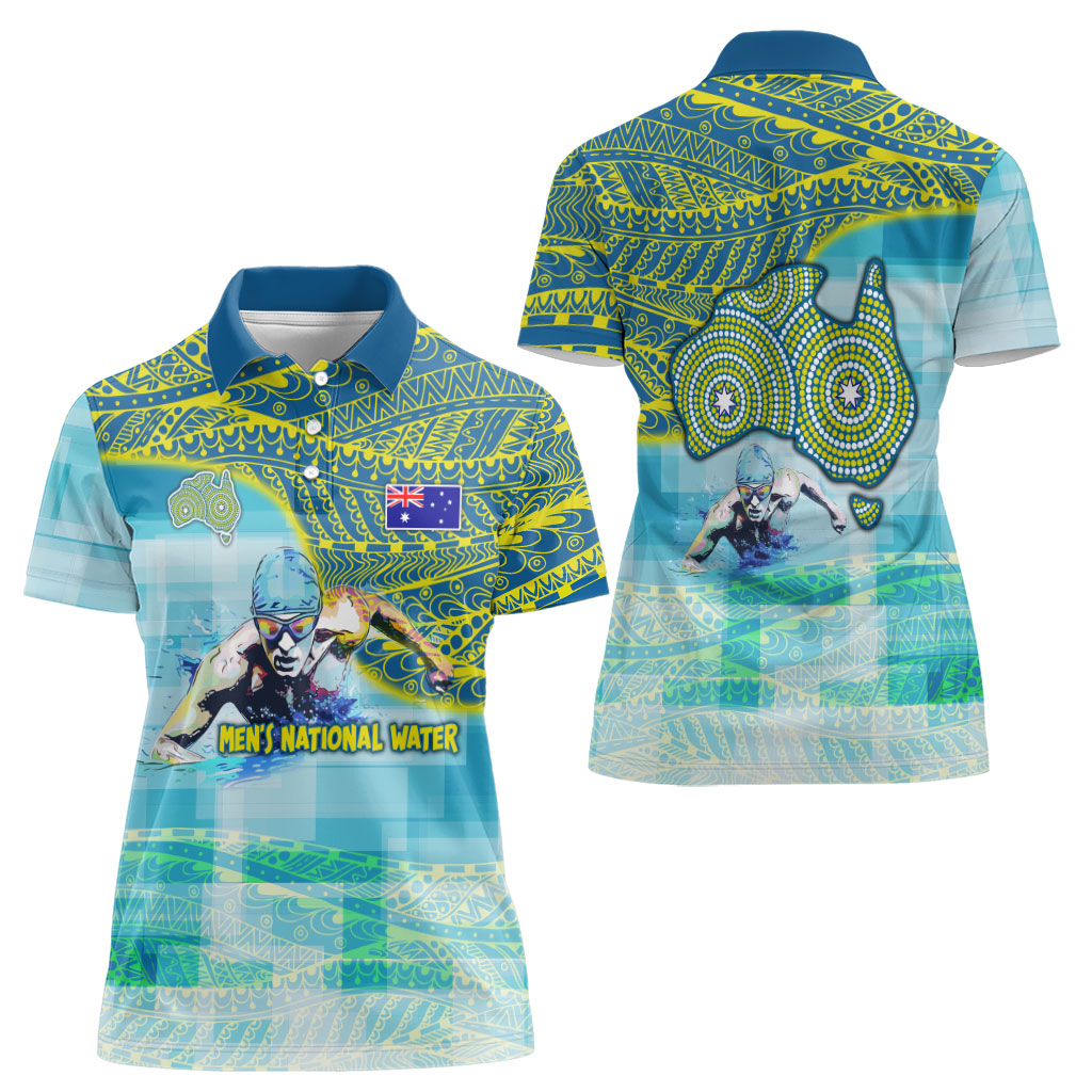 Australia Men National Water Polo Team Women Polo Shirt Aboriginal Dot Art Style Patriotic Aquatic Sport