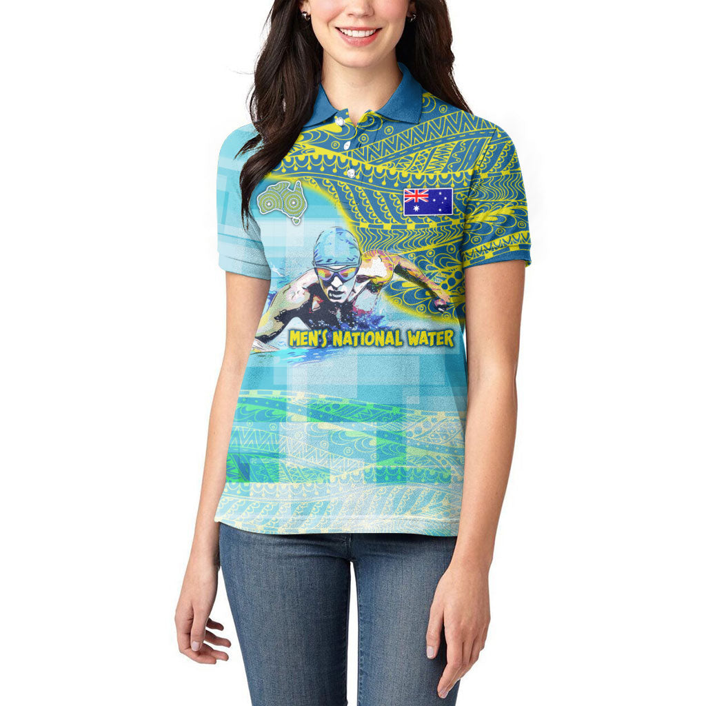 Australia Men National Water Polo Team Women Polo Shirt Aboriginal Dot Art Style Patriotic Aquatic Sport