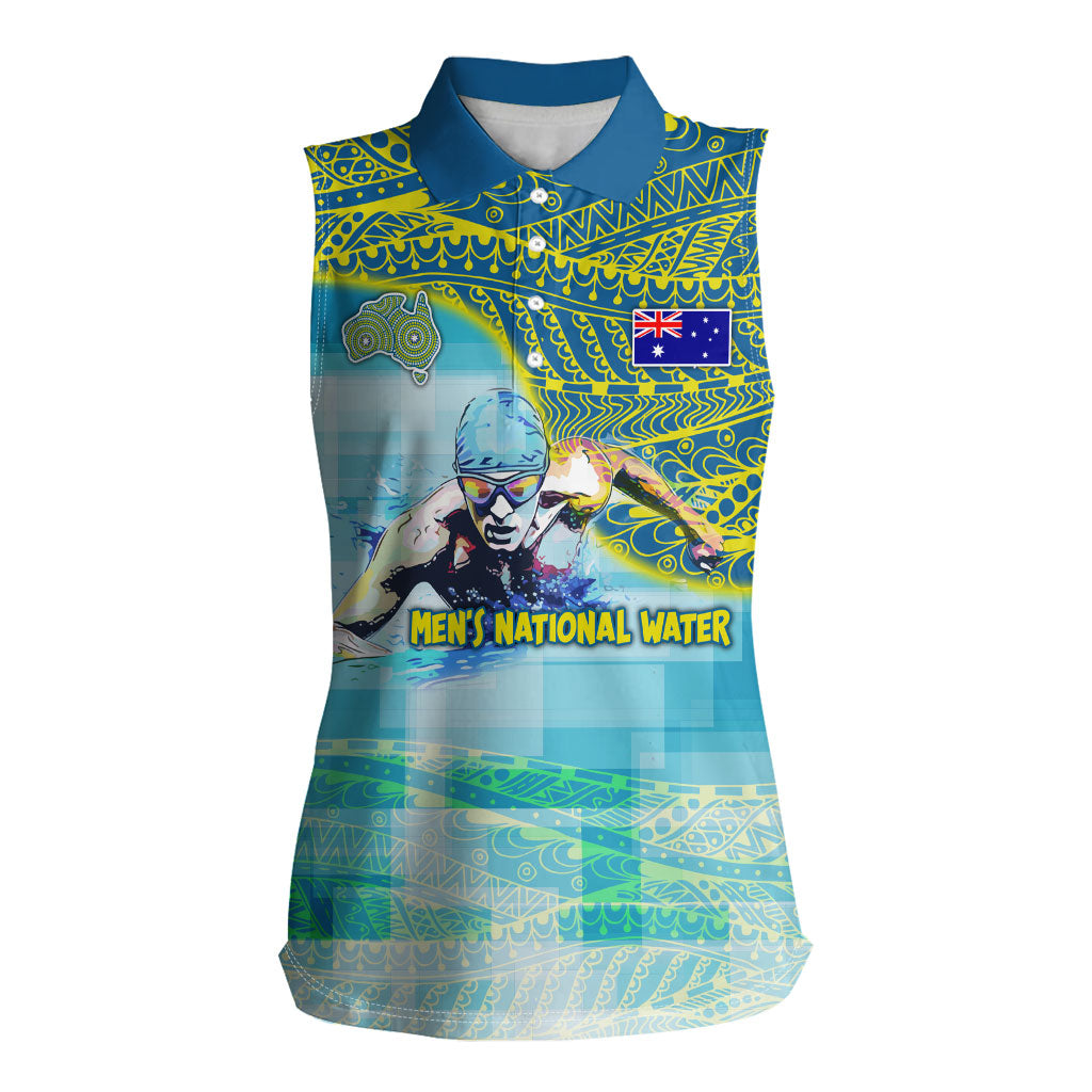 Australia Men National Water Polo Team Women Sleeveless Polo Shirt Aboriginal Dot Art Style Patriotic Aquatic Sport
