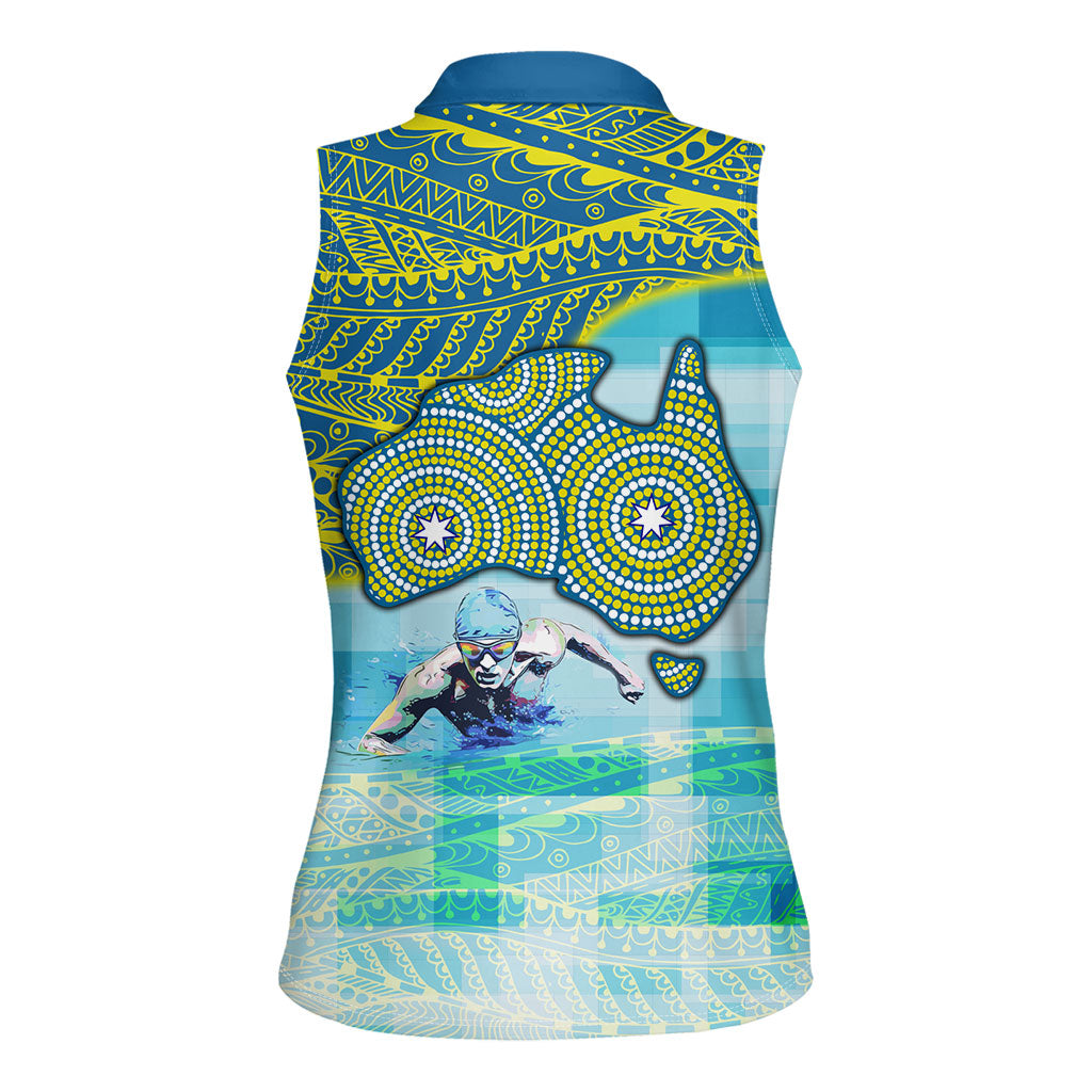 Australia Men National Water Polo Team Women Sleeveless Polo Shirt Aboriginal Dot Art Style Patriotic Aquatic Sport