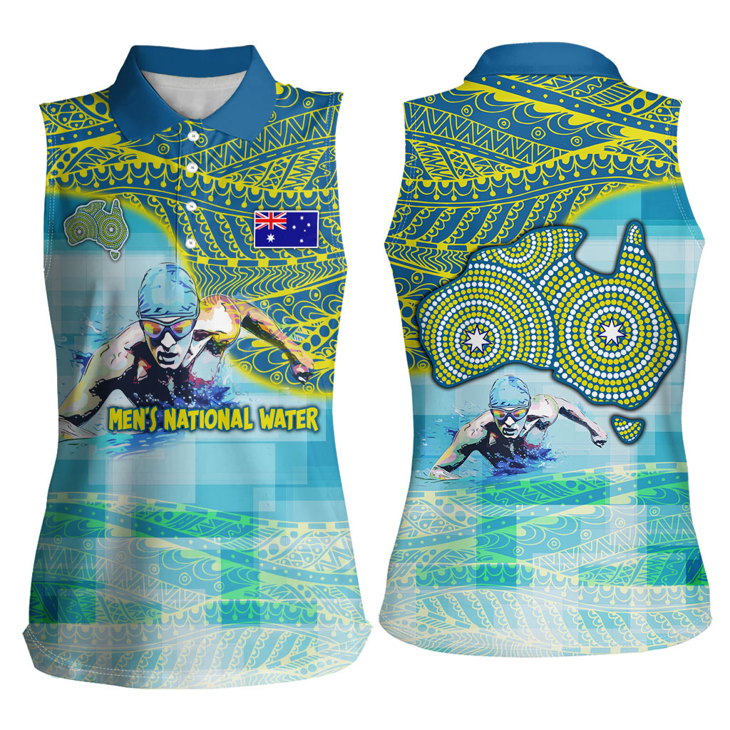 Australia Men National Water Polo Team Women Sleeveless Polo Shirt Aboriginal Dot Art Style Patriotic Aquatic Sport