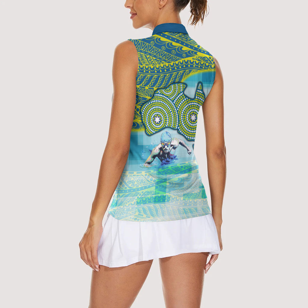 Australia Men National Water Polo Team Women Sleeveless Polo Shirt Aboriginal Dot Art Style Patriotic Aquatic Sport