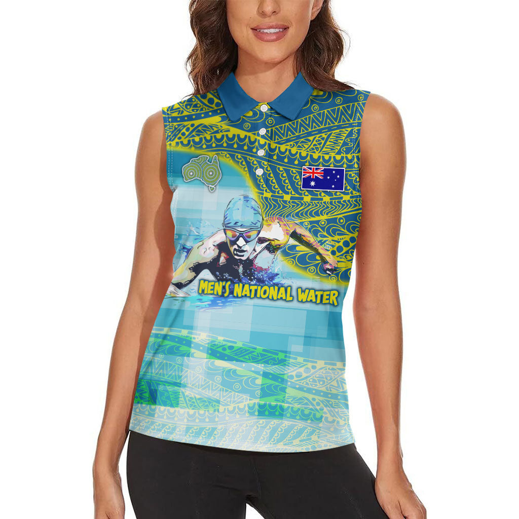 Australia Men National Water Polo Team Women Sleeveless Polo Shirt Aboriginal Dot Art Style Patriotic Aquatic Sport
