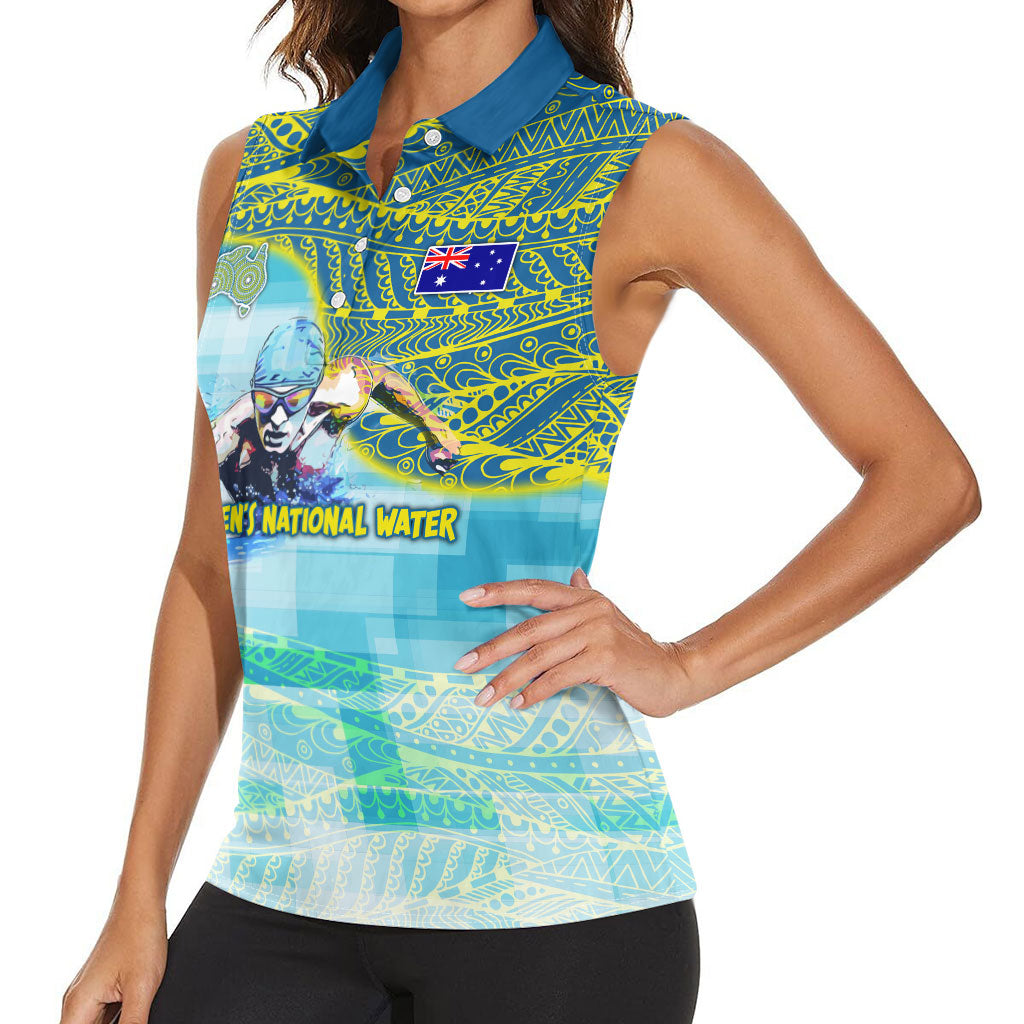 Australia Men National Water Polo Team Women Sleeveless Polo Shirt Aboriginal Dot Art Style Patriotic Aquatic Sport