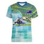 Australia Men National Water Polo Team Women V-Neck T-Shirt Aboriginal Dot Art Style Patriotic Aquatic Sport