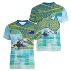 Australia Men National Water Polo Team Women V-Neck T-Shirt Aboriginal Dot Art Style Patriotic Aquatic Sport