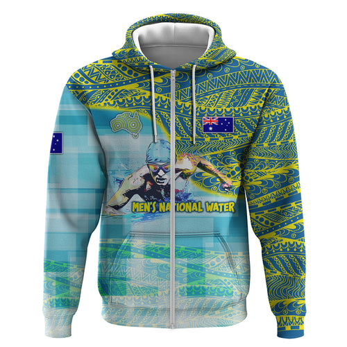 Australia Men National Water Polo Team Zip Hoodie Aboriginal Dot Art Style Patriotic Aquatic Sport