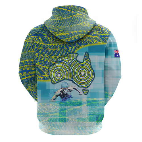 Australia Men National Water Polo Team Zip Hoodie Aboriginal Dot Art Style Patriotic Aquatic Sport