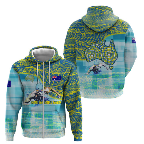 Australia Men National Water Polo Team Zip Hoodie Aboriginal Dot Art Style Patriotic Aquatic Sport
