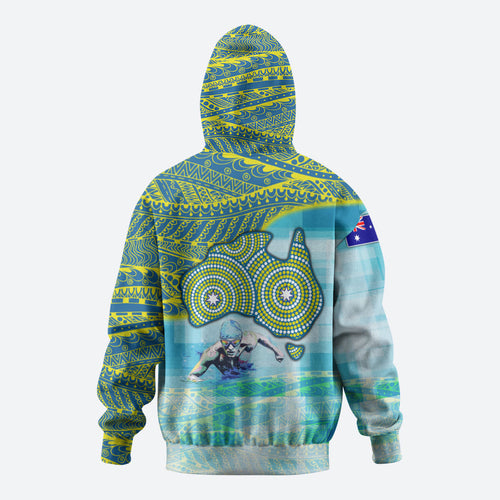 Australia Men National Water Polo Team Zip Hoodie Aboriginal Dot Art Style Patriotic Aquatic Sport