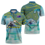 Australia Men National Water Polo Team Zipper Polo Shirt Aboriginal Dot Art Style Patriotic Aquatic Sport