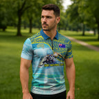Australia Men National Water Polo Team Zipper Polo Shirt Aboriginal Dot Art Style Patriotic Aquatic Sport