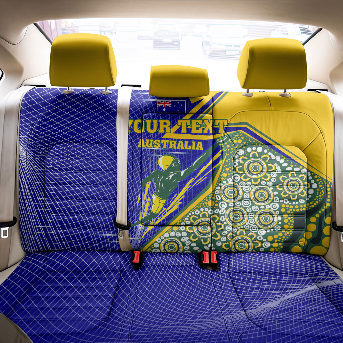 Personalized Australia Swimming Athlete Back Car Seat Cover Aboriginal Dot Pattern Competitive Swimmer Patriotic