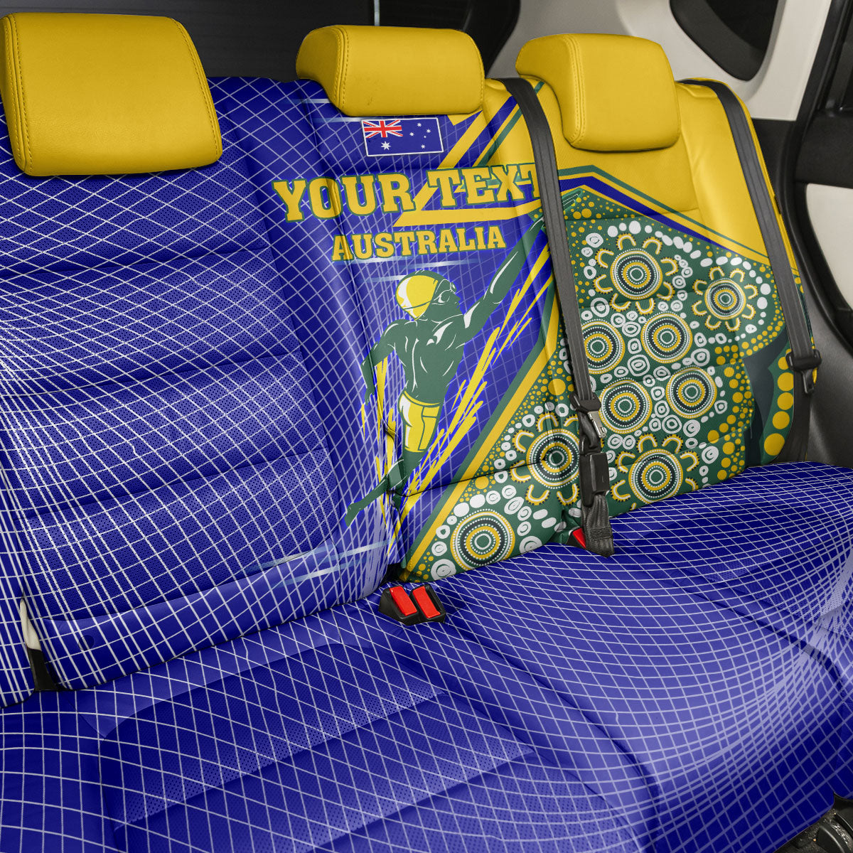 Personalized Australia Swimming Athlete Back Car Seat Cover Aboriginal Dot Pattern Competitive Swimmer Patriotic