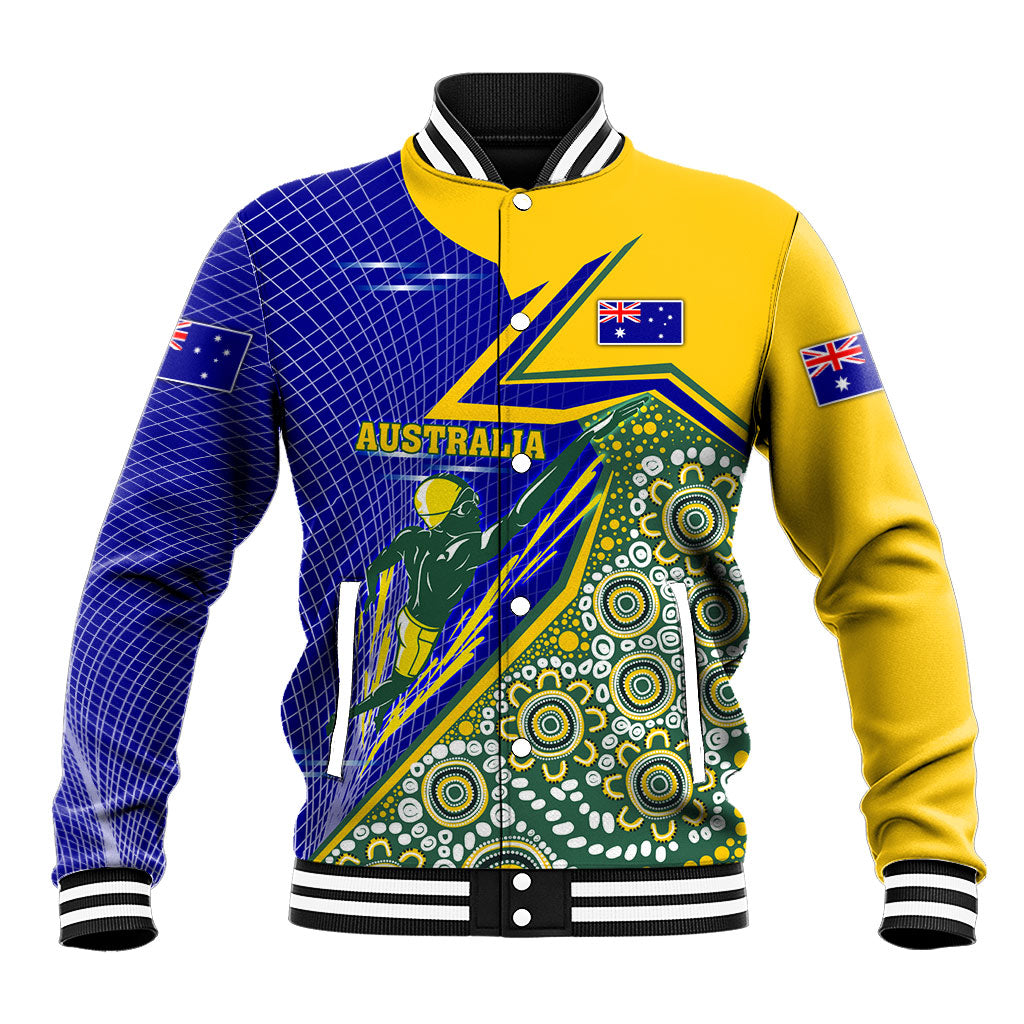 Personalized Australia Swimming Athlete Baseball Jacket Aboriginal Dot Pattern Competitive Swimmer Patriotic