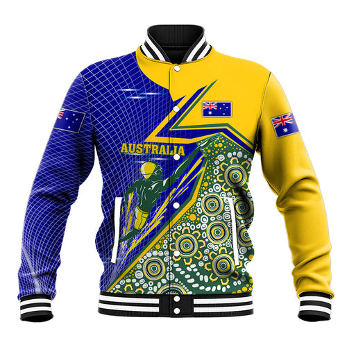 Personalized Australia Swimming Athlete Baseball Jacket Aboriginal Dot Pattern Competitive Swimmer Patriotic