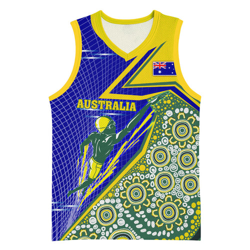 Personalized Australia Swimming Athlete Basketball Jersey Aboriginal Dot Pattern Competitive Swimmer Patriotic