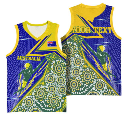 Personalized Australia Swimming Athlete Basketball Jersey Aboriginal Dot Pattern Competitive Swimmer Patriotic