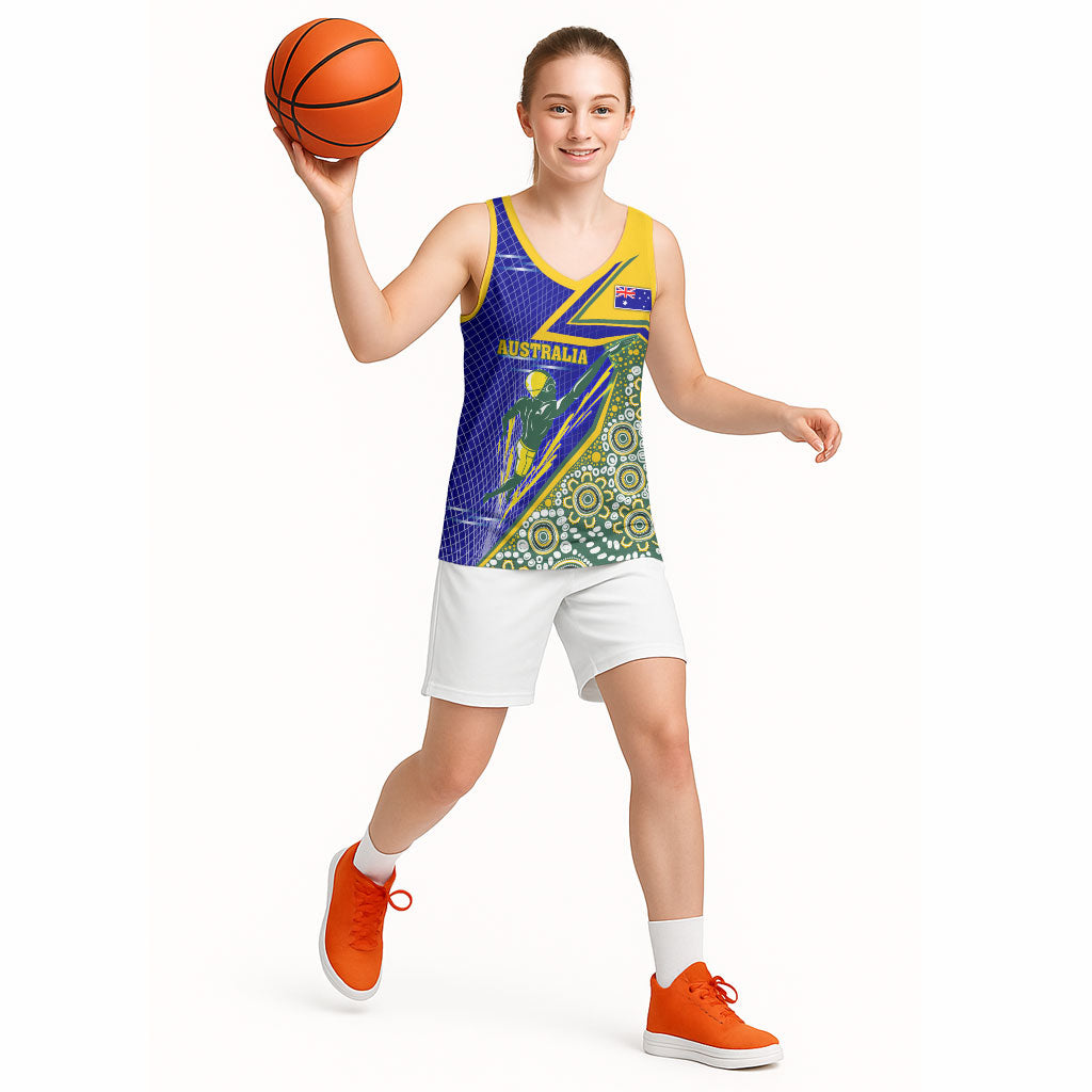Personalized Australia Swimming Athlete Basketball Jersey Aboriginal Dot Pattern Competitive Swimmer Patriotic