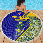 Personalized Australia Swimming Athlete Beach Blanket Aboriginal Dot Pattern Competitive Swimmer Patriotic