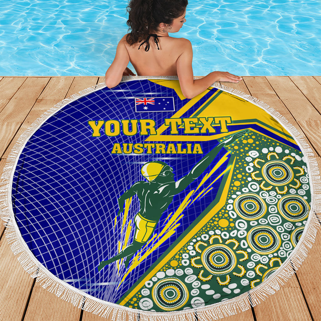 Personalized Australia Swimming Athlete Beach Blanket Aboriginal Dot Pattern Competitive Swimmer Patriotic