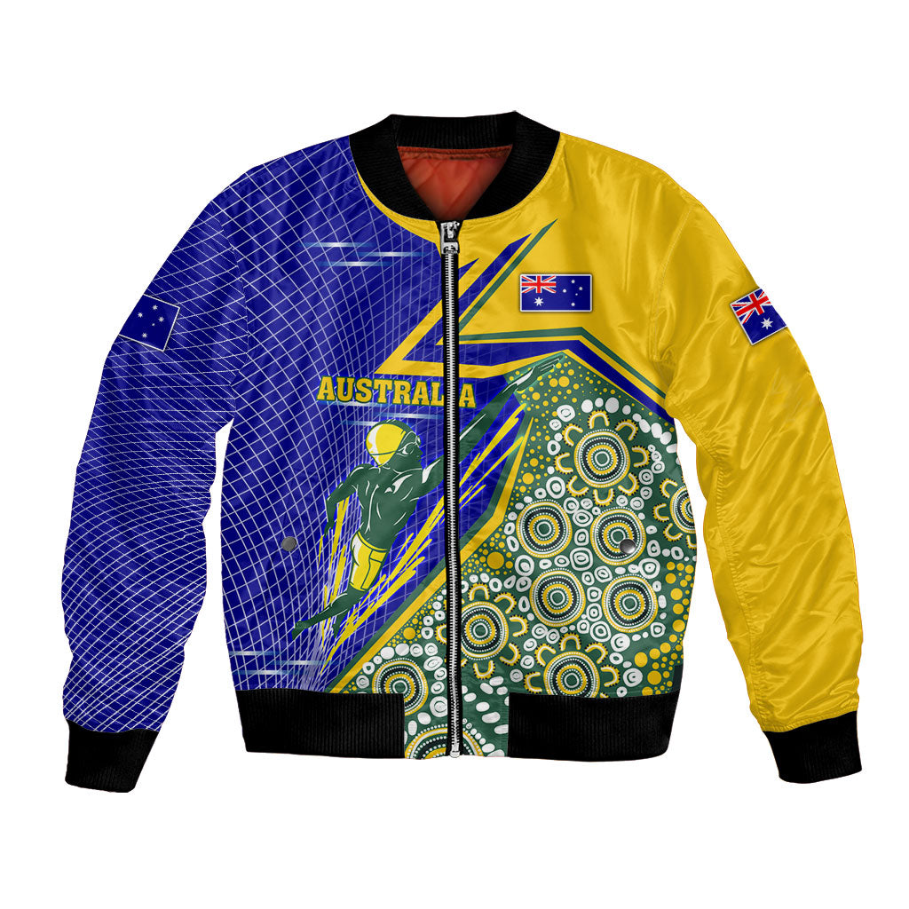 Personalized Australia Swimming Athlete Bomber Jacket Aboriginal Dot Pattern Competitive Swimmer Patriotic