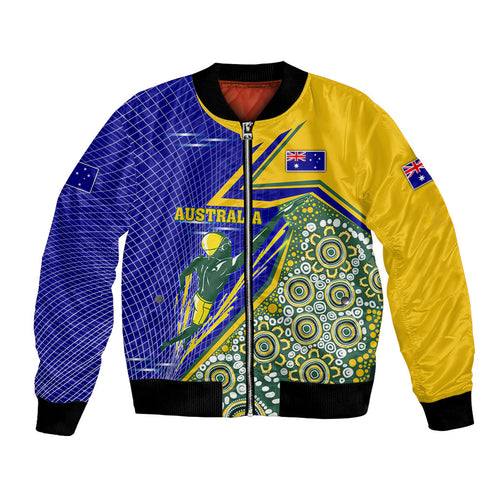 Personalized Australia Swimming Athlete Bomber Jacket Aboriginal Dot Pattern Competitive Swimmer Patriotic