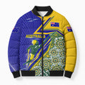 Personalized Australia Swimming Athlete Bomber Puffer Jacket Aboriginal Dot Pattern Competitive Swimmer Patriotic