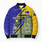 Personalized Australia Swimming Athlete Bomber Puffer Jacket Aboriginal Dot Pattern Competitive Swimmer Patriotic