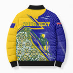Personalized Australia Swimming Athlete Bomber Puffer Jacket Aboriginal Dot Pattern Competitive Swimmer Patriotic