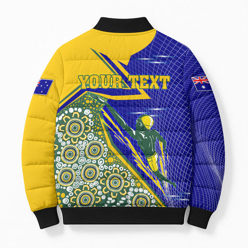Personalized Australia Swimming Athlete Bomber Puffer Jacket Aboriginal Dot Pattern Competitive Swimmer Patriotic