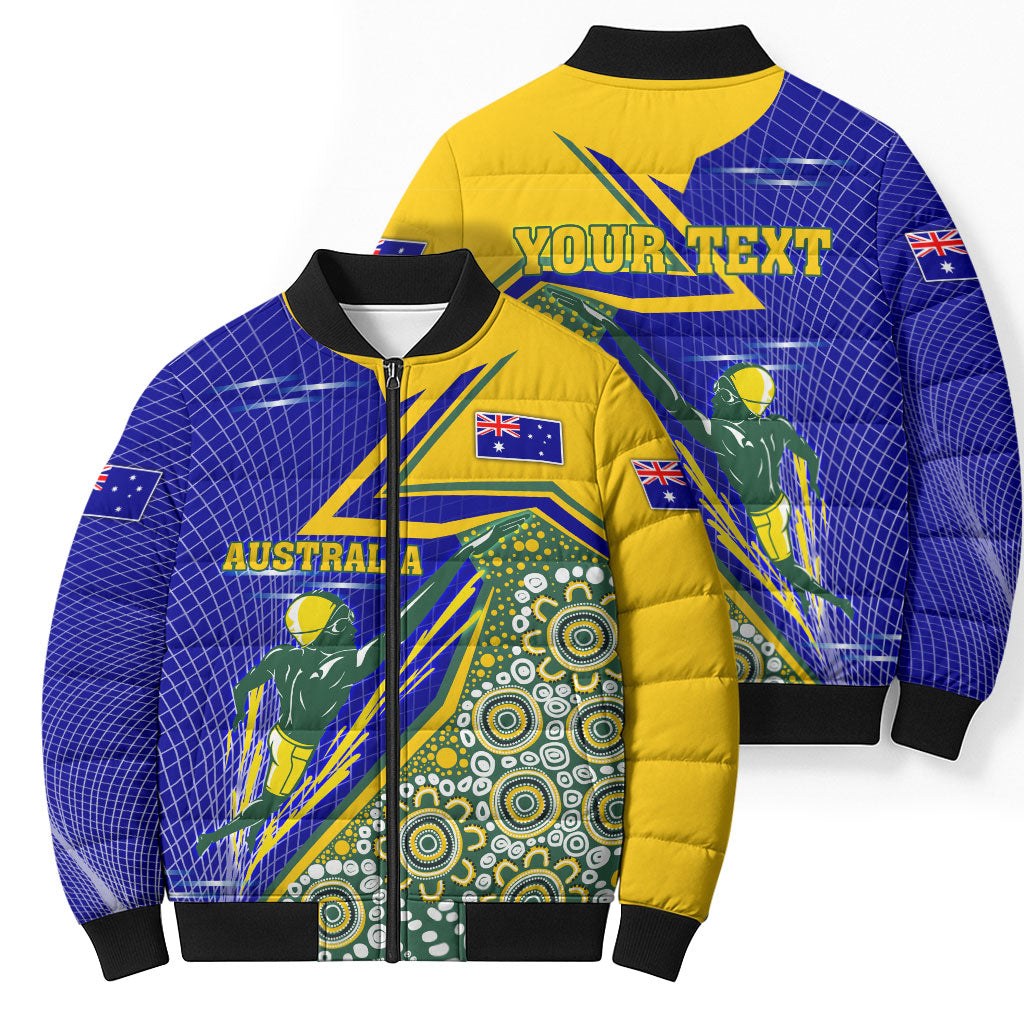 Personalized Australia Swimming Athlete Bomber Puffer Jacket Aboriginal Dot Pattern Competitive Swimmer Patriotic