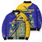 Personalized Australia Swimming Athlete Bomber Puffer Jacket Aboriginal Dot Pattern Competitive Swimmer Patriotic