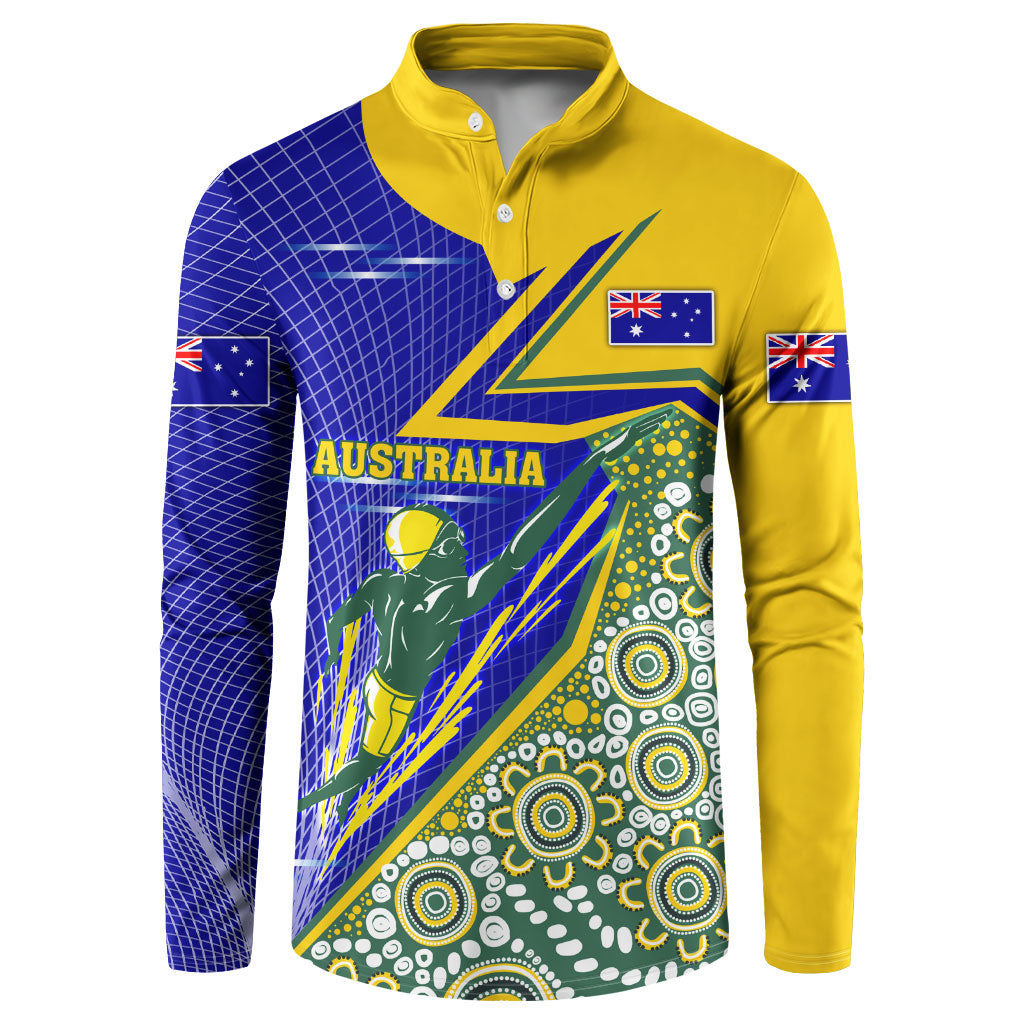 Personalized Australia Swimming Athlete Button Sweatshirt Aboriginal Dot Pattern Competitive Swimmer Patriotic